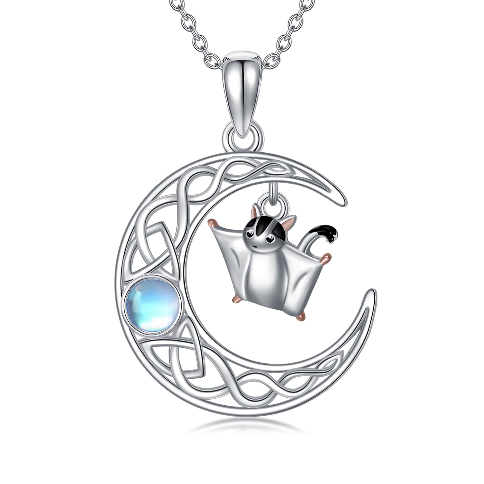 Collana di petauro dello zucchero Collana in argento 925 con pendente petauro dello zucchero Collana con luna Gioielli petauro dello zucchero per donna