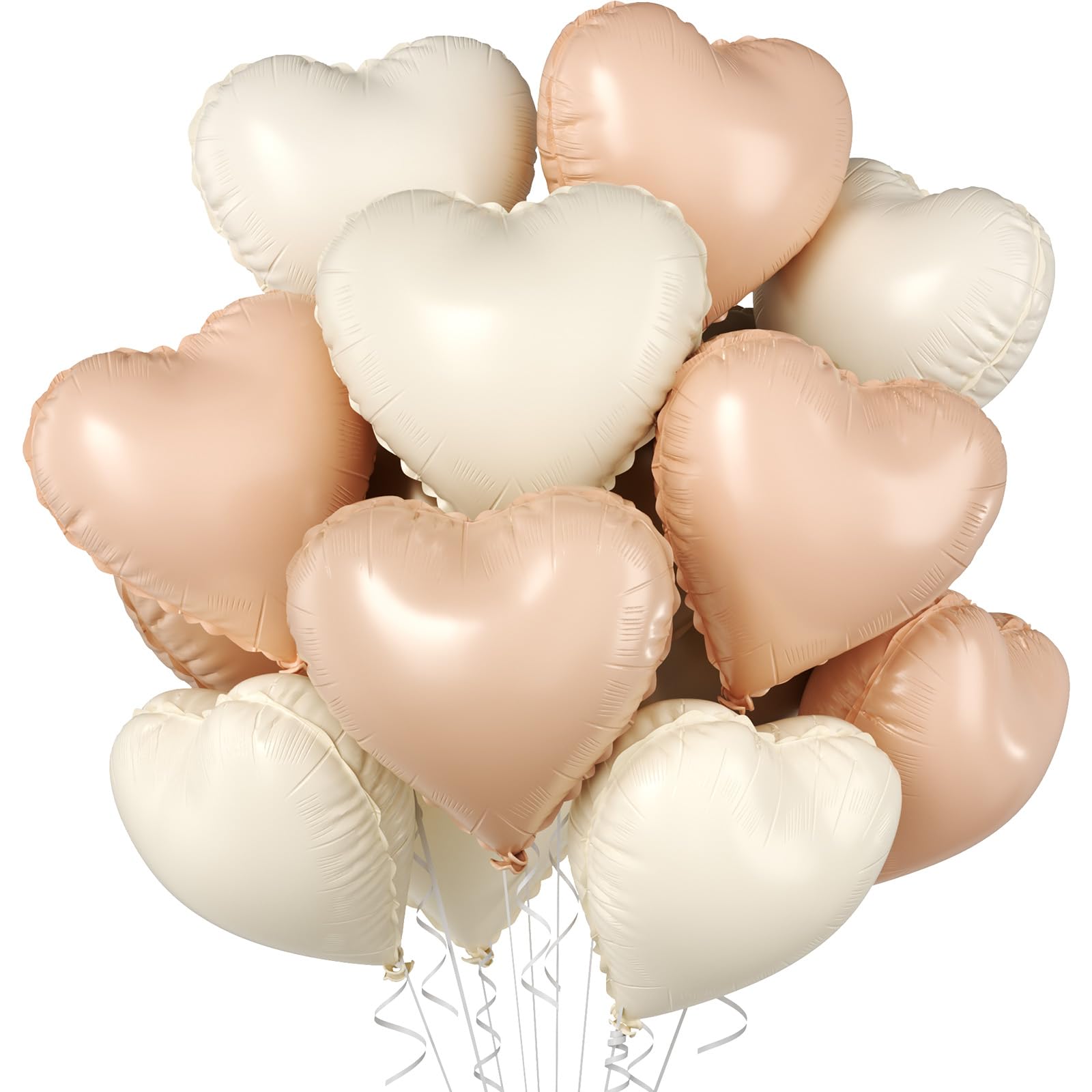 Cream Apricot Heart Balloons, 10 Pcs Beige White Caramel Foil Heart Shaped Balloon