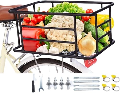 Vzqr 自転車 リアバスケット 荷台 荷物ラック 取り外し可能 金属製 カーゴラック 大容量 耐久 通勤 通学 買い物向け 一般的な自転車対応 取付簡単 フレームバスケット (サイズM 51×38.5×23cm)