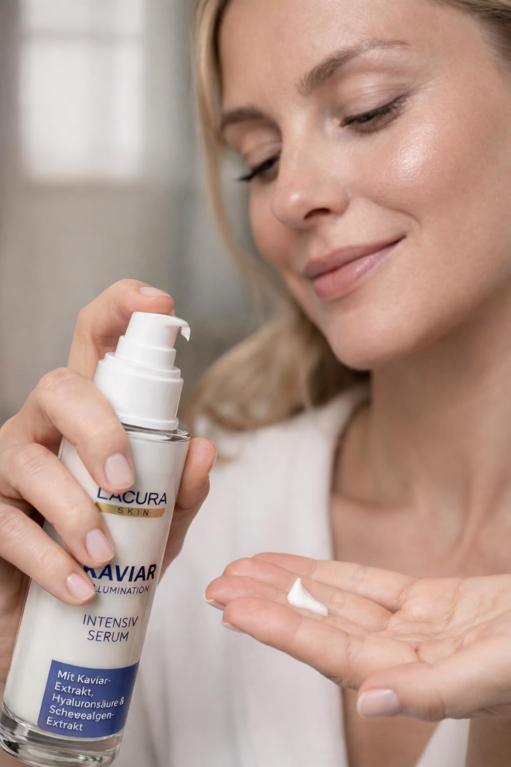 LACURA Kaviar Illumination Intensiv Serum 2x 50ml, Anti-Aging Gesichtsserum mit Kaviarextrakt, Hyaluronsäure und Schneealgen-Extrakt, für Haut ab 40, Feuchtigkeitsspendend