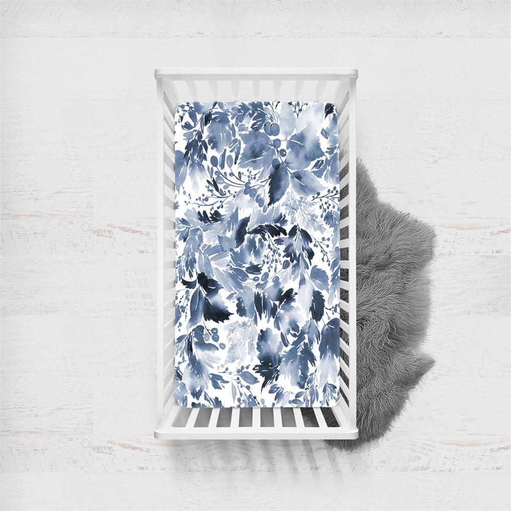 Odot Cot Bed Fitted Sheets, Toddler & Baby Bed Sheets, Elegant Floral Print Microfiber Mattress Protector, Cozy Lightweight Bedside Cribs Bassinet Sheets for Boys Girls (45x90cm,Ink Flower)