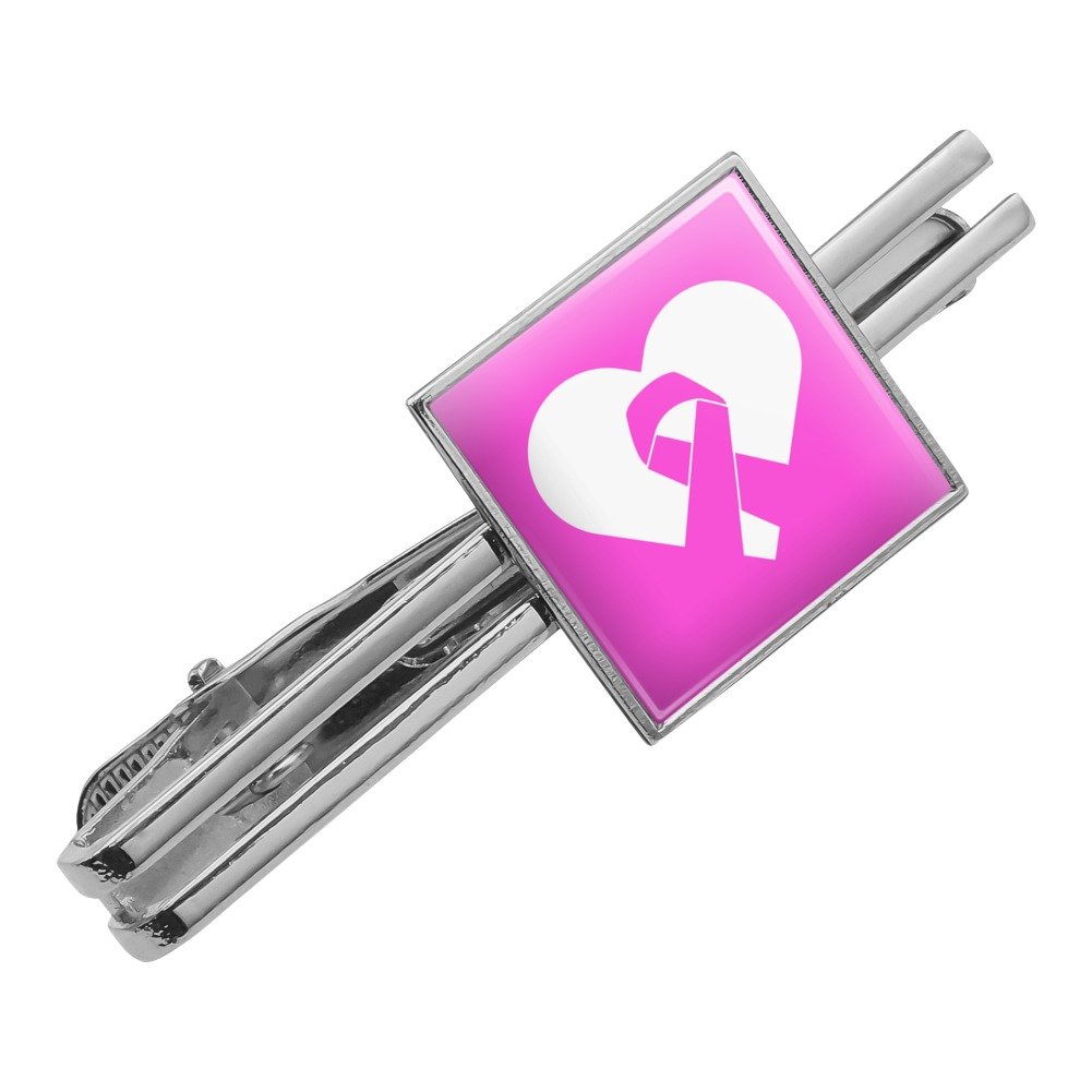 GRAPHICS & MORE Breast Cancer Awareness Pink Ribbon in Heart Square Tie Bar Clip Clasp Tack- Silver or Gold