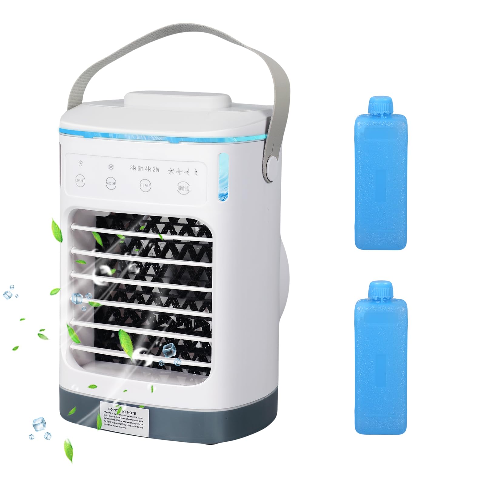 Mini Aire Acondicionado Portátil 4 En 1, Enfriador De Aire Con Depósito De Agua De 700 Ml, Aire Acondicionado Sin Tubo Con 2 Acumuladores De Frío, 4 Velocidades, Temporizador 2-8 H, Luz LED, Pulveriza
