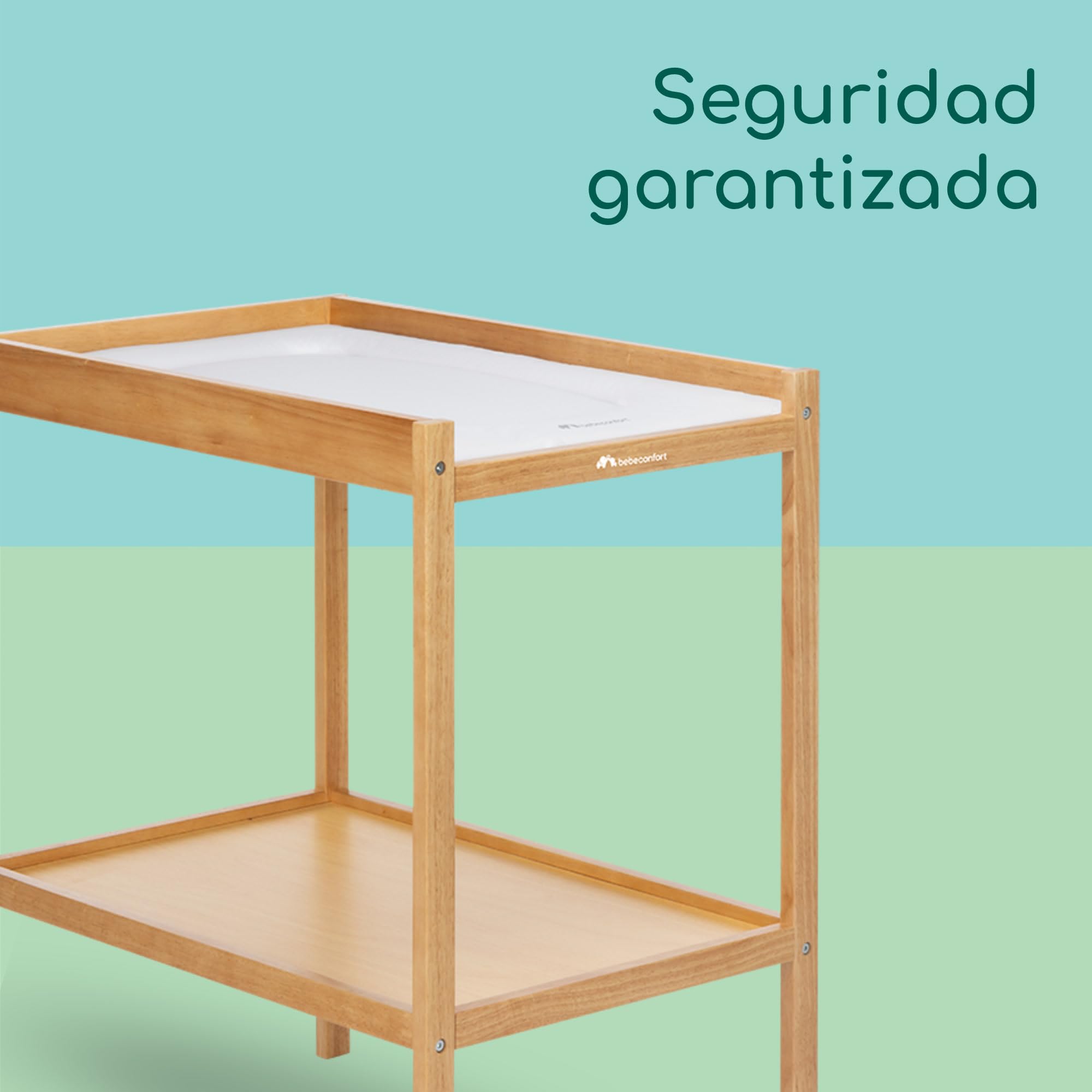 Bebeconfort Daisy, Cambiador Bebé Mueble, 0-12 M (11 kg), Cambiador Incluido, Impermeable, Fácil Limpieza & Montaje, Seguridad Garantizada, Fácil Acceso al Bebé, Estante, Madera Natural