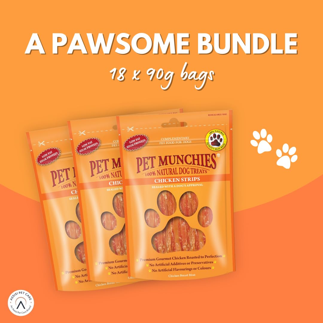 Pet Munchies Chicken Strips Dog Treats Bumper Pack, Dog Chews with Natural Real Meat, Low in Fat and High in Protein (18 x 90g) - Image 2