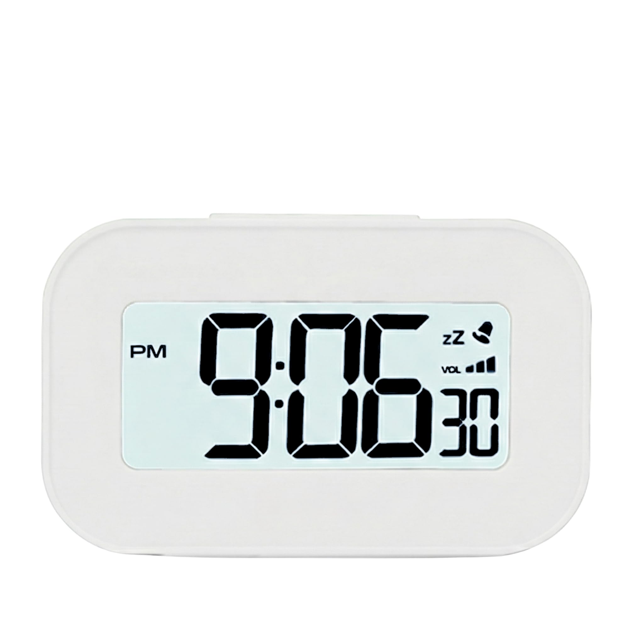 iMotion DigiGo Alarm Clock – Lightweight Travel Clock with Snooze, Backlight & 3-Level Adjustable Alarm – AAA Battery Powered, Modern Design, Compact & Portable (Classic White)