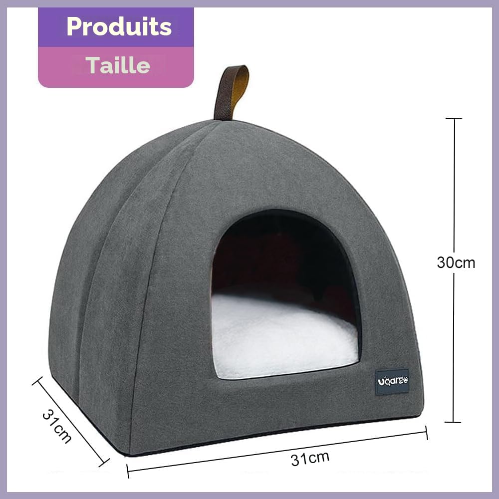 Voarge Nichoir pour Chat avec Coussin intérieur Amovible et Lavable, Gris, S