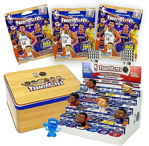 Teenymates Party Animal NBA Series 8 Collector Tin, 7 Figures (Includes Exclusive Figure), 1 Inch Tall, Team Colors