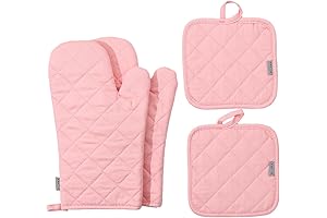 Ultra Heat-Resistant Pink Oven Mitts and Pot Holders Set for Safe and Comfortable Cooking