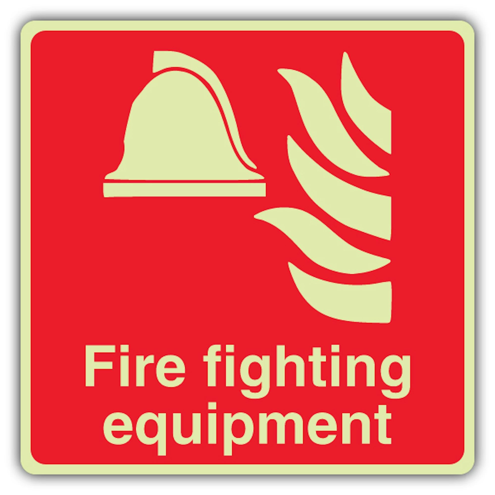 V Safety Glow In The Dark Fire Fighting Equipment - Señal cuadrada - Formato cuadrado - 450 x 450 mm - Hecho de plástico rígido de triple brillo - Señalización de seguridad contra incendios