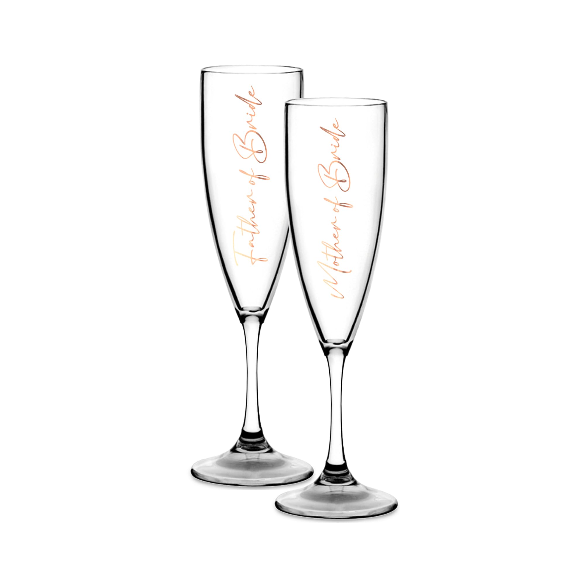 Print Maniacs Champagne Premium Clear Flute Glass Bride Groom Mr Mrs Wedding Maid Honour Wine Cocktail Prosecco Celebrations Gift (Copper, Mother + Father Bride Set)