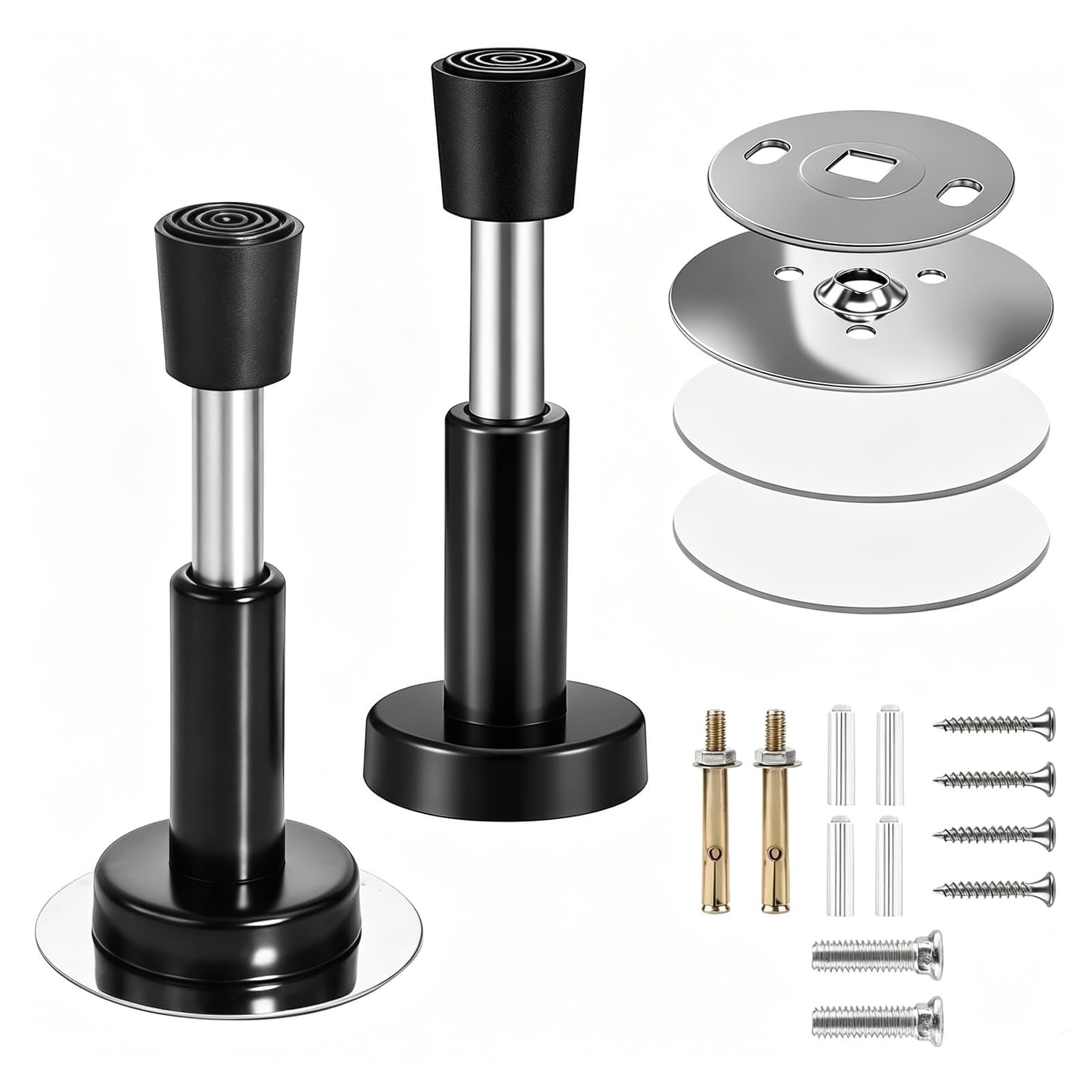 2 Pack Adjustable Door Stops 100mm Stainless Steel Black Wall Mount