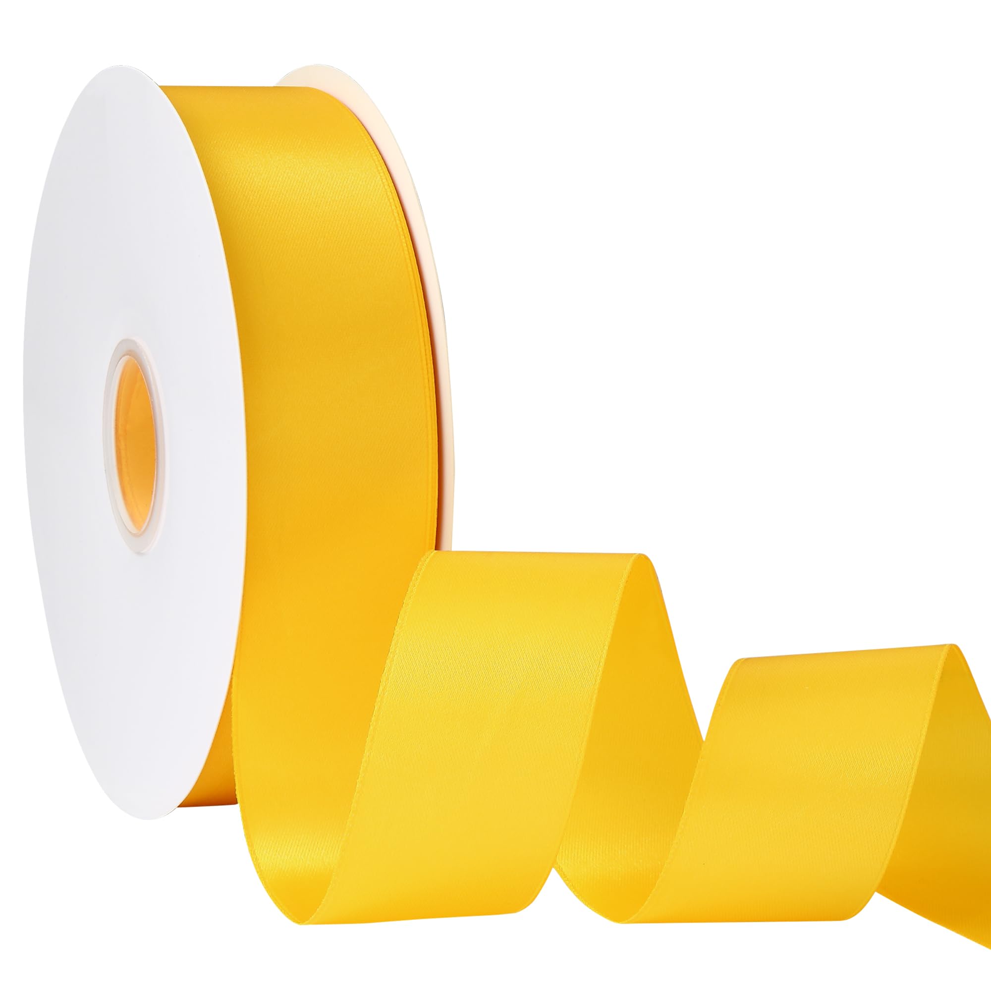guagchuan Yellow Satin Ribbon 38mmx 91m Ribbon Thin Solid Fabric Ribbons for Gift Wrapping Invitation Floral Hair Balloons Craft Sewing Party Wedding Popsicles Decoration Valentine's Day Bouquet