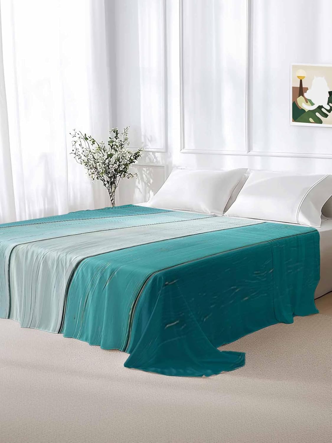 Top Sheet Full Bedding Flat Sheet Only, Farm Vintage Green Gradient Wood Grain Microfiber Bed Sheets Soft Breathable Bedding Flat Sheets, Retro Wood Board Hotel Luxury Top Sheets
