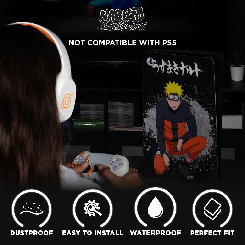 Konix Naruto Shippuden Carcasa Protectora para Consola PS5 Slim - Silicona - Antigolpes - Antirayaduras - Motivo Naruto - Negro