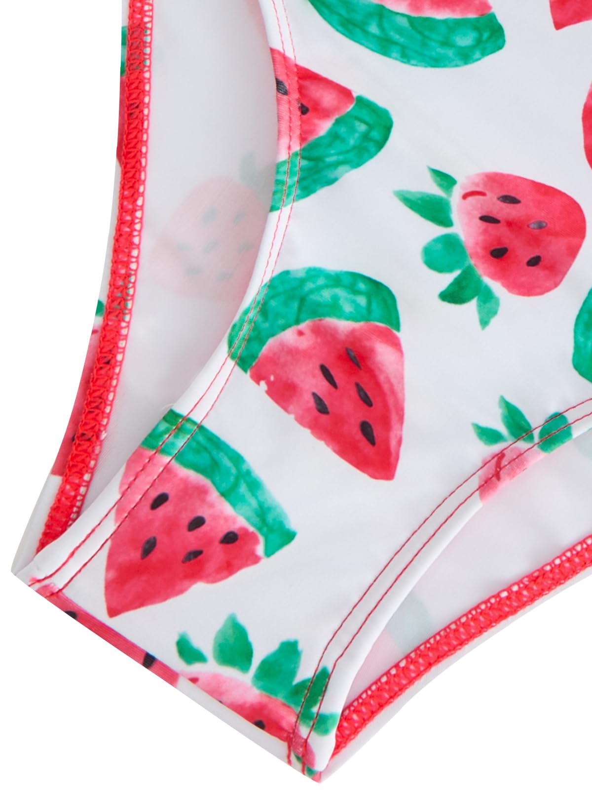 JiAmy Costume da bagno da bambina, 3 pezzi, con gonna, con volant, costume da bagno per bambini, spalline regolabili, fragola, sirena, anguria, ciambella, 4-8 anni