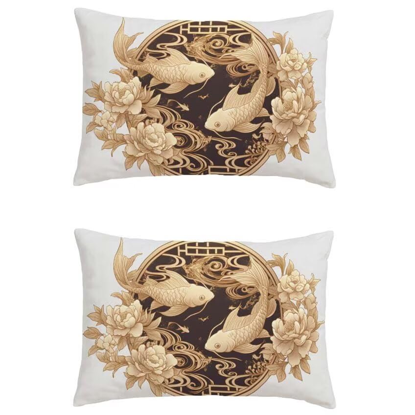 Taie oreiller 60x90cm effet lin crème et poissons pour une décoration raffinée
