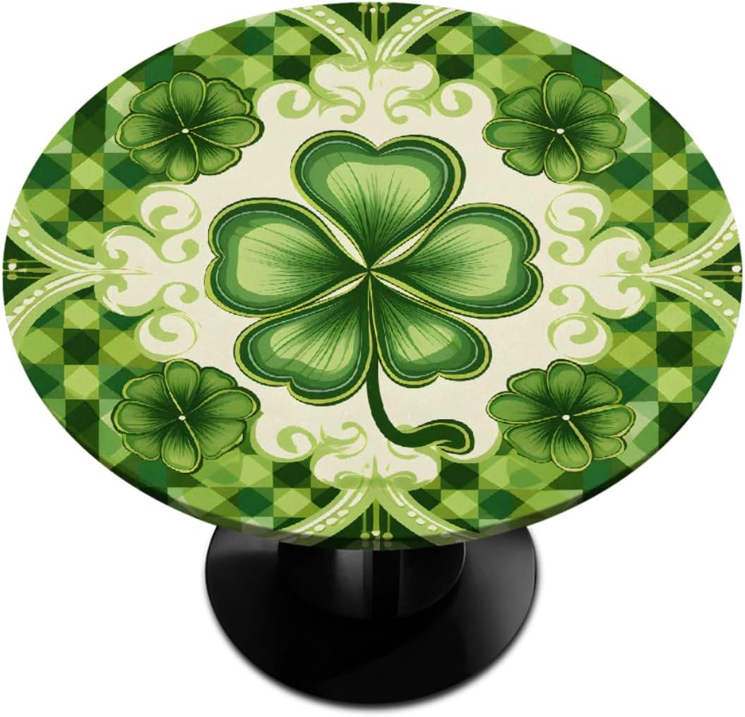 Round Tablecloth with Elastic Edge St. Patrick's Day Fitted Circle Table Cover Wipeable Round Table Cloth for Indoor Outdoor Patio Dining Kitchen Festival Decor for 45-50inch Tables Z- (21)