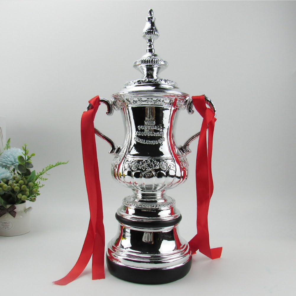 Trofeo Campeón FA Cup Inglaterra en Resina Plateada, Réplica de los Trofeos del Campeonato de la Liga de Fútbol Inglesa Fans Artículo Coleccionable Navidad Regalo Decoración,44cm/17.3in