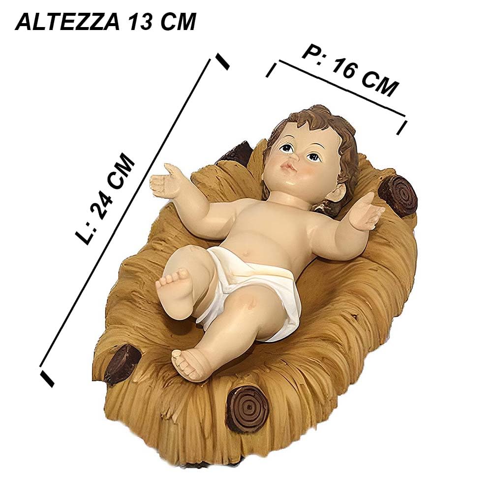 Gesu' bambino con culla in poliresina bambinello di natale addobbi natalizi presepe da cm 24 ottima idea regalo