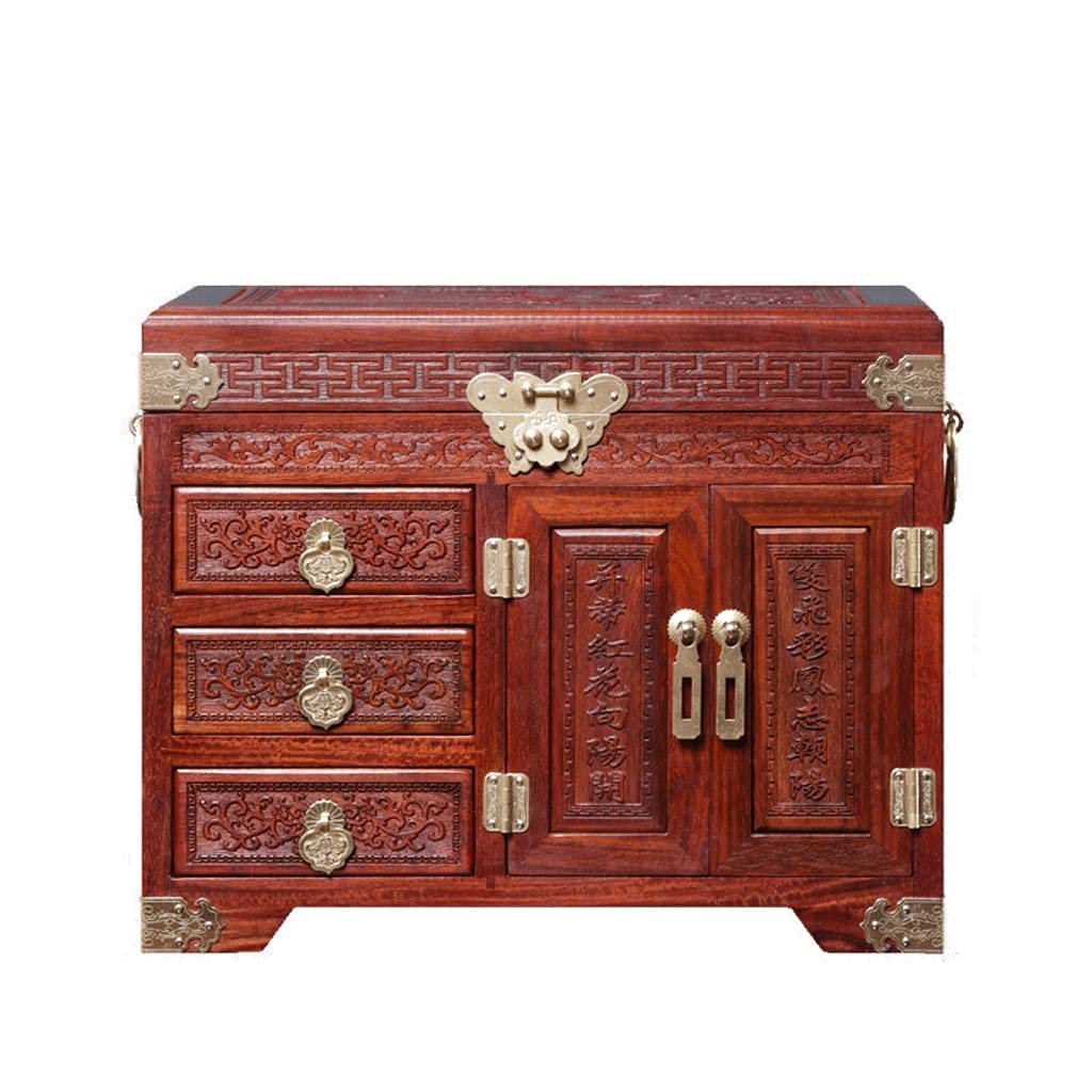 Lshtshf-ou Jewelry Box Mahogany Wooden Dressing Treasure Earring Storage Organizer(D)