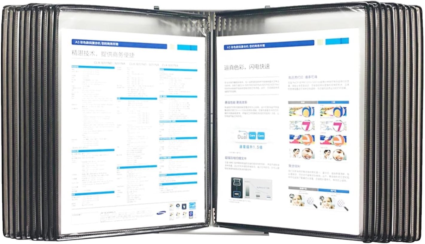 noxozoqm Desktop Reference with 20 Display Pockets,Wall-Mounted Flip File Holder,A4 Document Reference and Storage,Magnetic Models(Color:C)