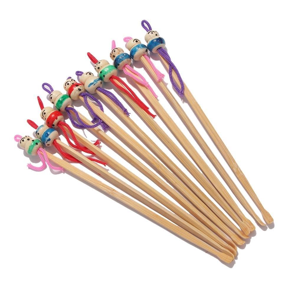 10 PCS Mix Cute Doll Bamboo Earpick Ear Care Tool Random Color Ear Cleaner Tool Handmade Wood Ear