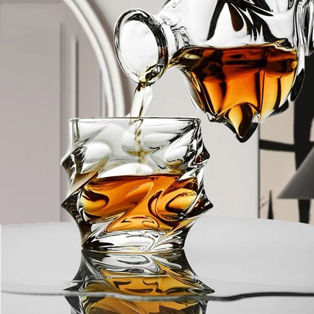 Storm Japanese Crystal Whisky Glass, Old Fashioned Whiskey Glasses, Bourbon Gifts for Men, Unique Stemless Wine Glass Set (4PCS)