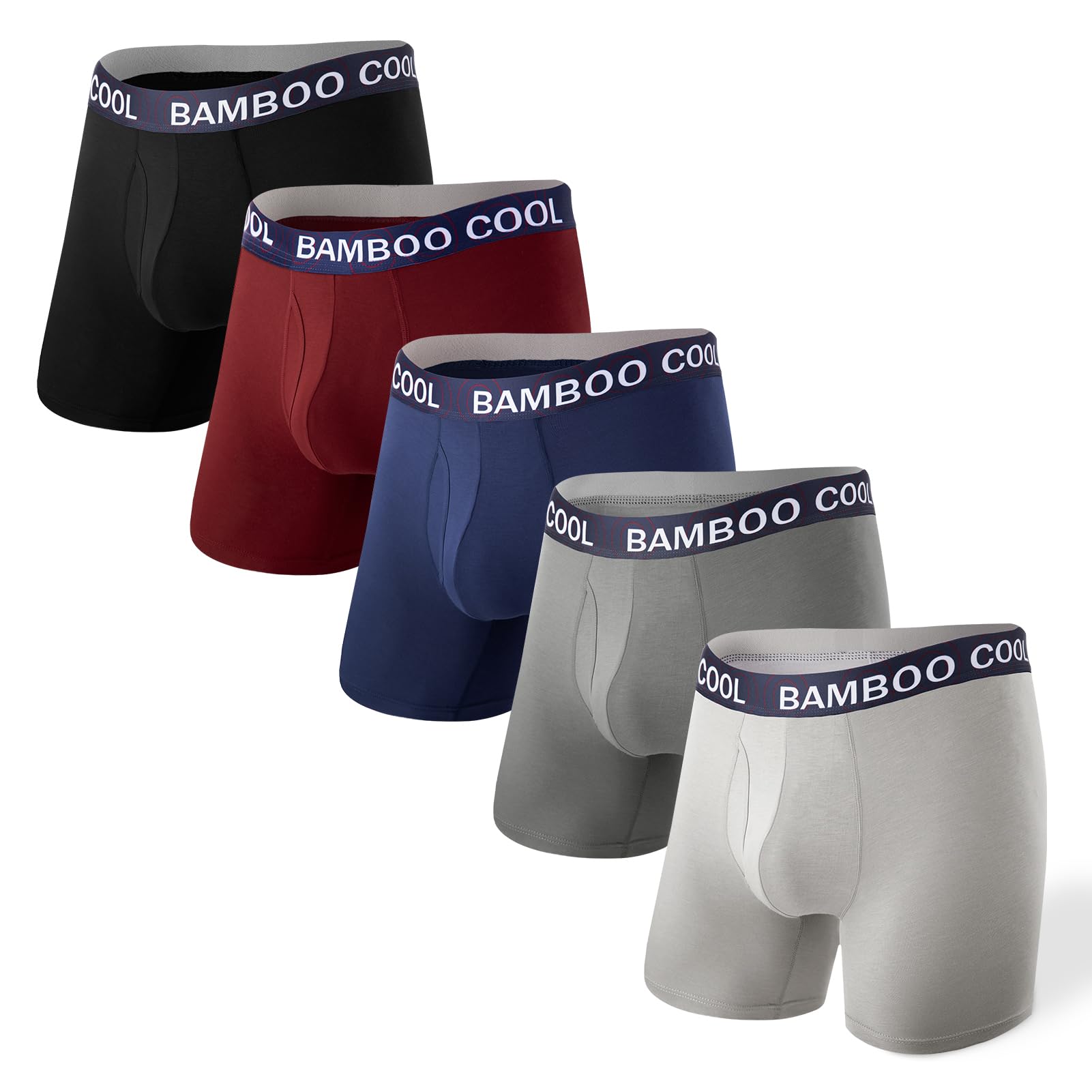 BAMBOO COOLMen's Underwear Soft Breathable Moisture-Wicking Bamboo Boxer Briefs Performance L 5 Pack