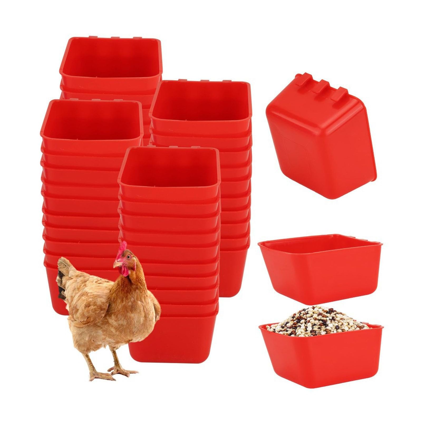 10 Pcs Chicken Feeder Cups, Thickened Plastic Large Capacity Hanging Feed Bowls Multi Purpose Feeding Drinking Containers For Pet Animal Poultry