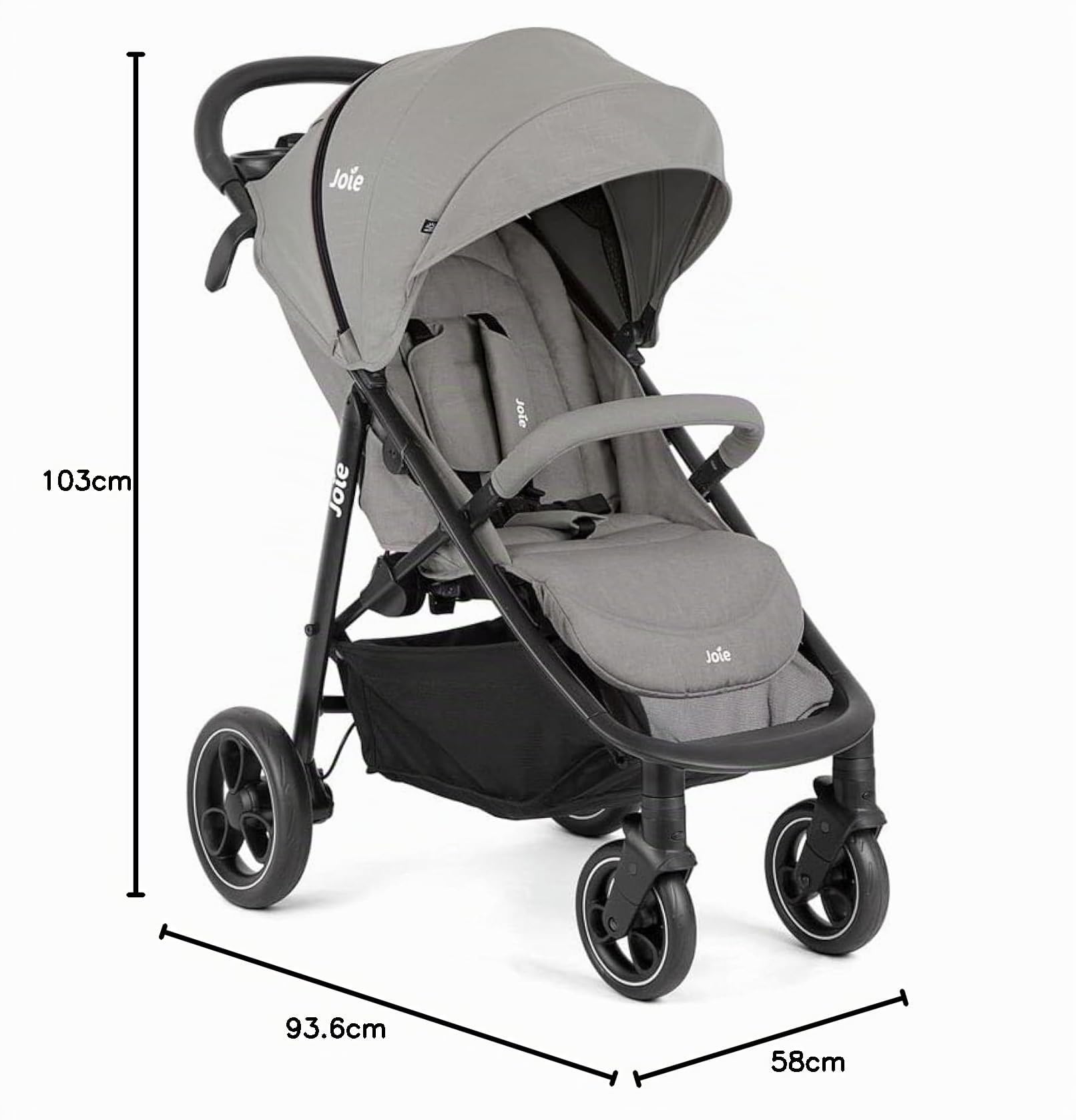 Joie litetrax™ passeggino, chiusura compatta, compatibile con sistema da viaggio, reclinazione con una mano, fronte mondo – dalla nascita ai 4 anni (0–22 kg), pebble