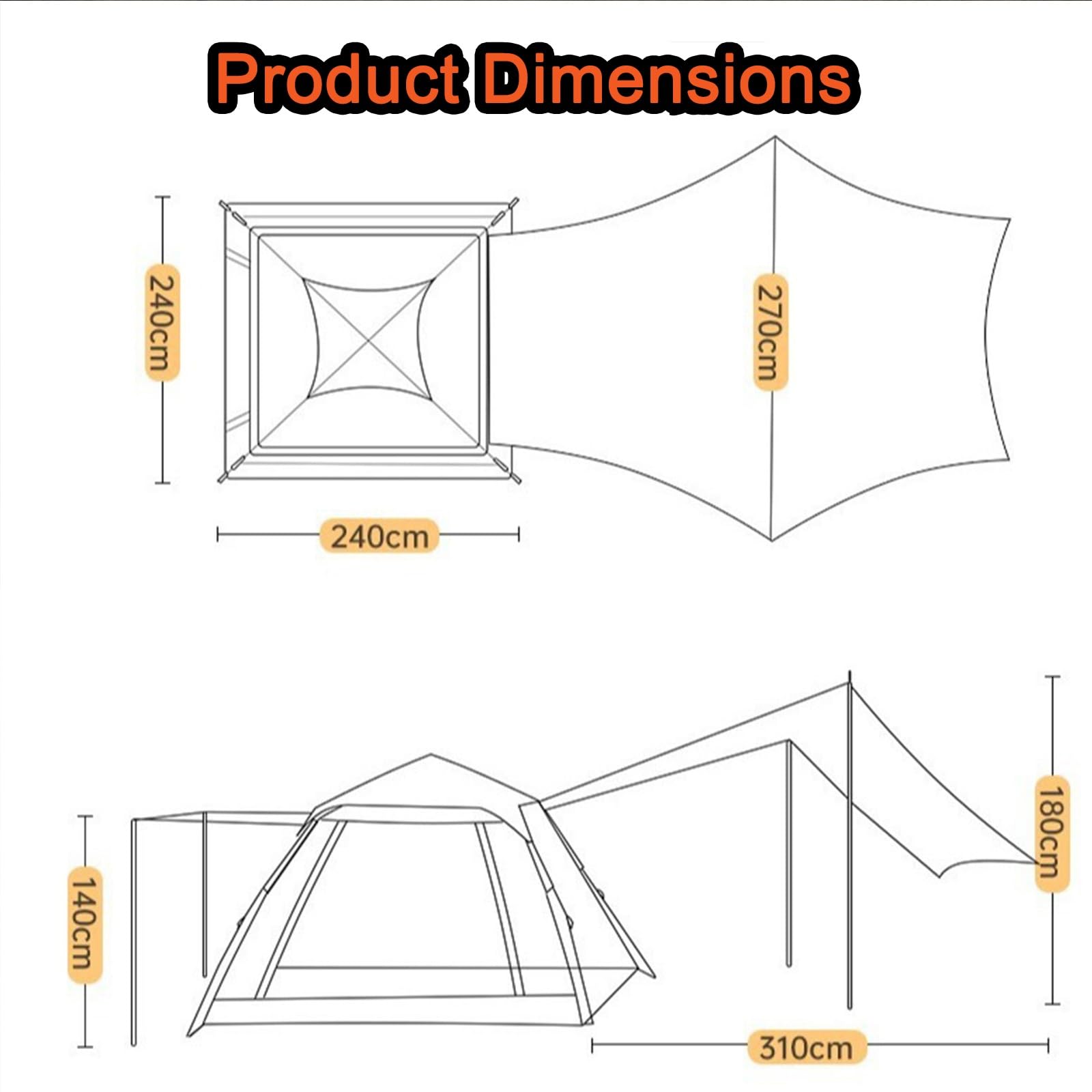 Grande Tenda Da Campeggio Staccabile Con Tettoia, Pop-up Copertura Antipioggia E Riparo Dal Sole, Impermeabile Antivento For Spiaggia, Escursioni, Picnic