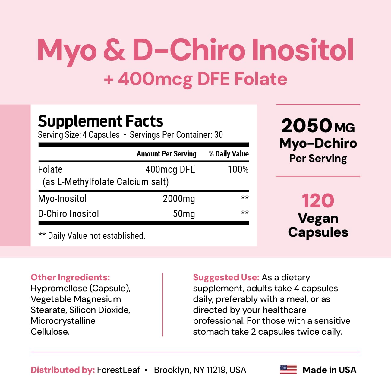 Myo-Inositol & D-Chiro Inositol Supplement for Women's Health | Fertility Supplements Women | Inositol 40:1 Ratio Support Ovarian Function & Healthy Hormone Balance Women | 2050mg | 120 Powder Caps — Amazon image 3