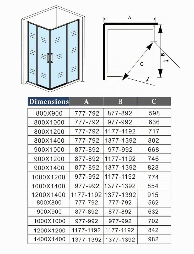 AICA cabine de douche 90x90x185cm en verre anticalcaire cabine de douche carrée profilé noir mat