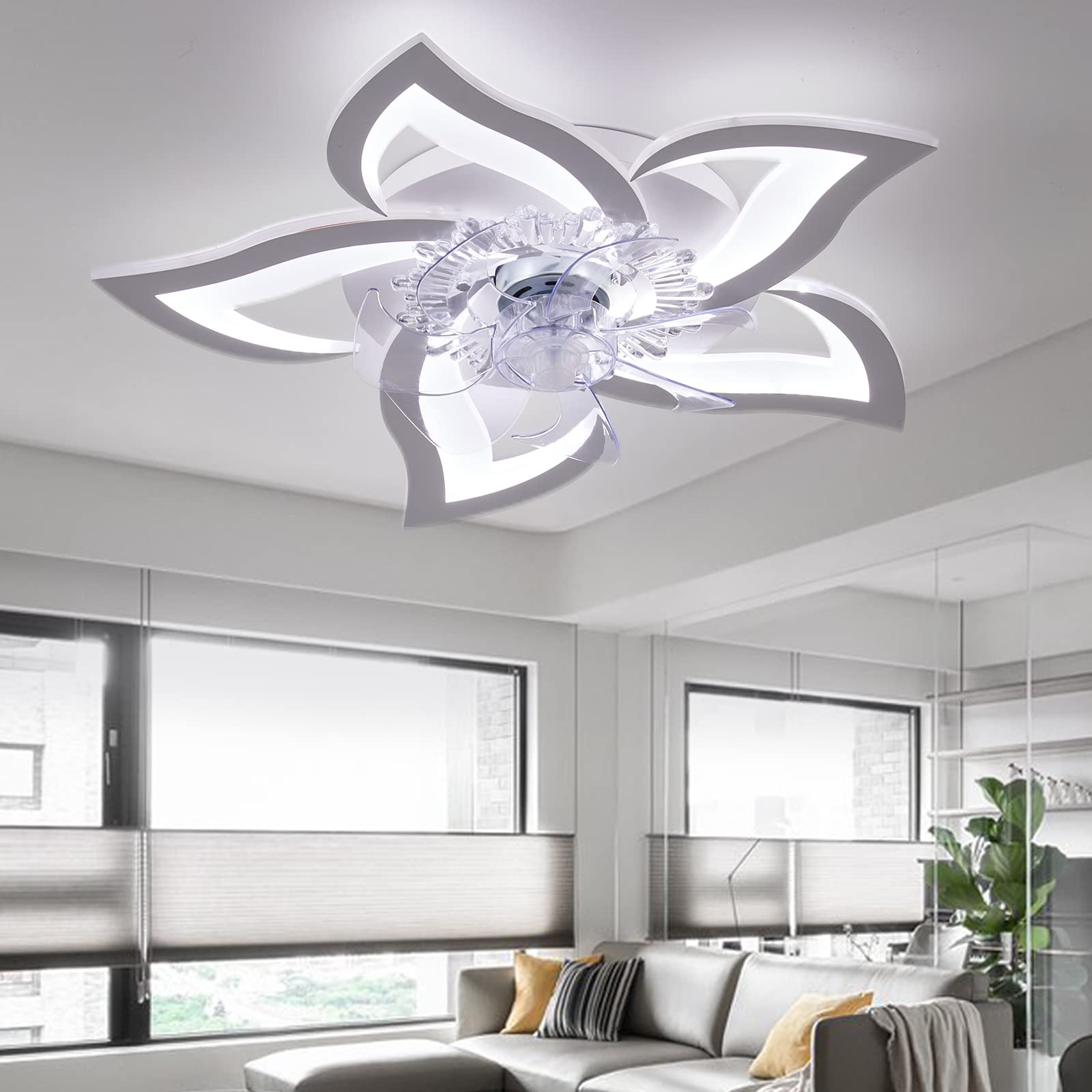 Ventilador de techo con Luz LED Regulable, Silencioso Ventilador de techo con Luz con Mando a Distancia y APP, para Dormitorio Salón (Blanco,69cm)