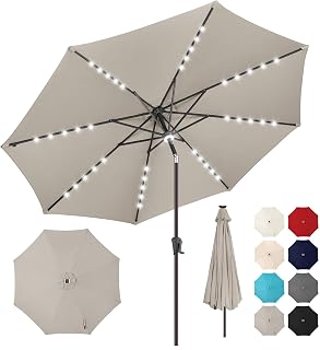 Solar Patio Umbrella with Centre Light, 10 ft Taupe