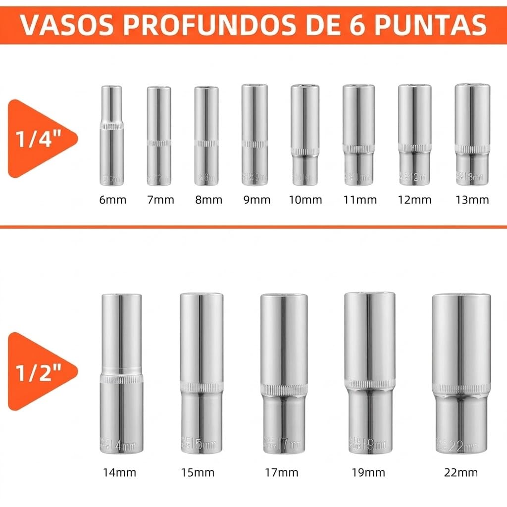 ota Juego de Llaves de Vaso 108 Piezas Cr-V, Kit de Herramientas Mecánicas con Trinquete, Carraca 72 Dientes, Llaves de Tubo