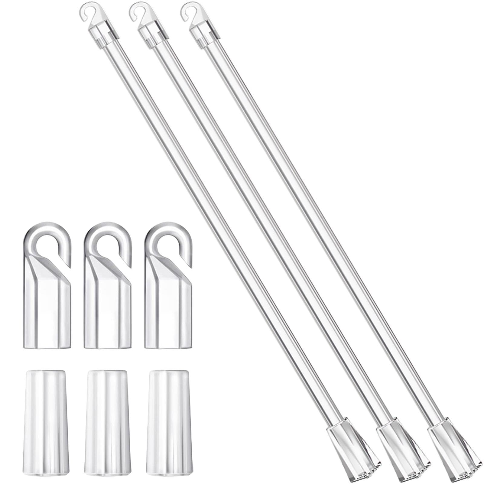 3 Pack 17 Inch Blinds Wand Replacement - Vertical Blinds Tilt Wand with Hooks & Handles, Universal for Cordless Blinds, Cellular Shades, Roller Blinds, Curtain Pull Rods