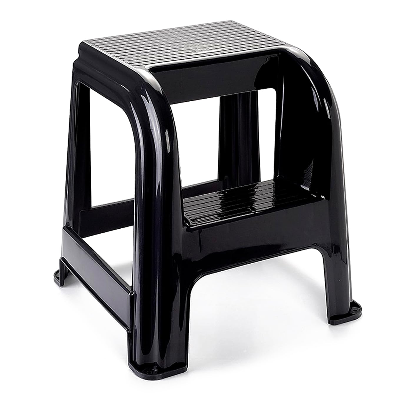 Tradineur - Taburete Domus con Escalón - Fabricado en Plástico - Ideal para Uso Tanto Profesional como doméstico - Peso MAX 150 kg - 44 x 42 x 45 cm - Color Negro