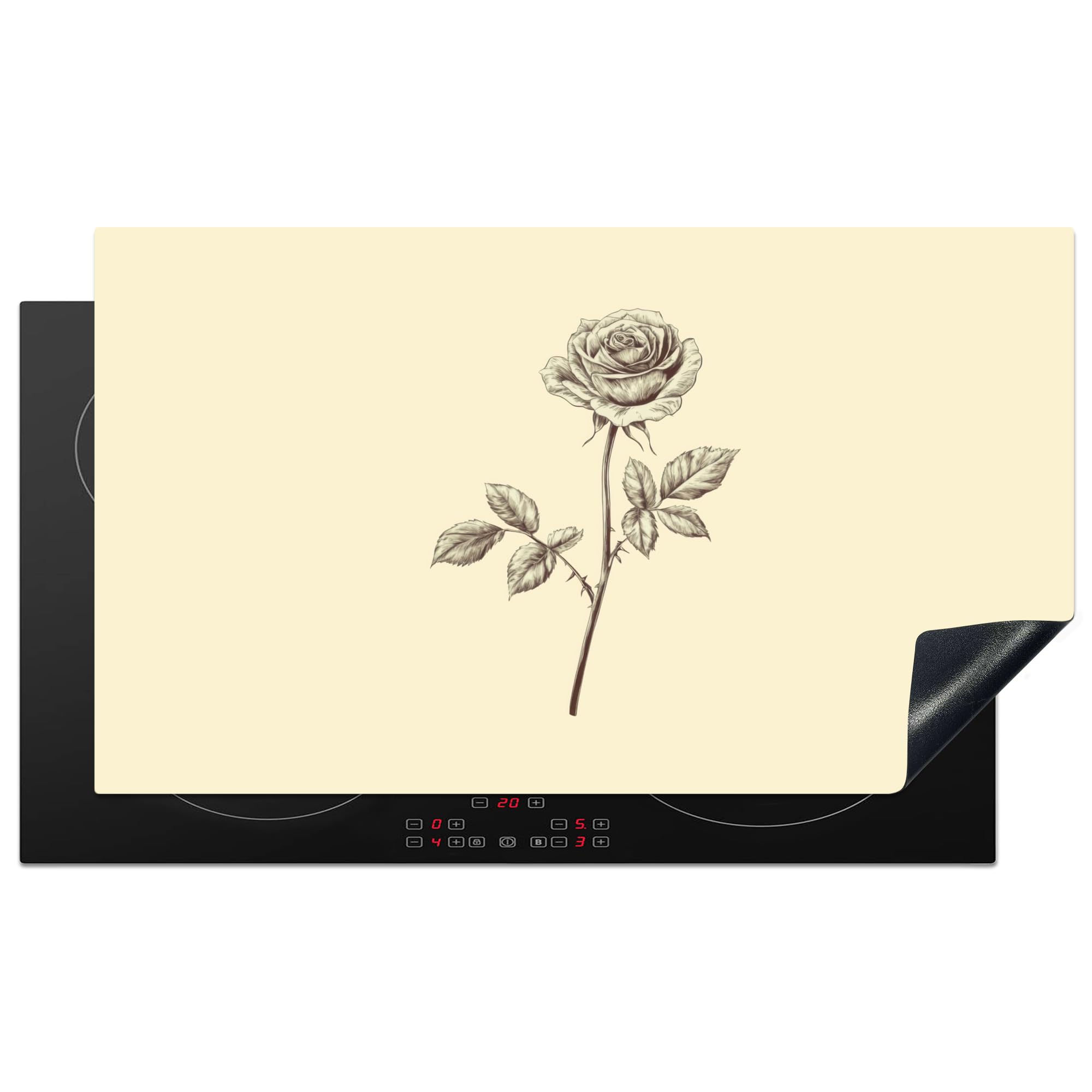 KitchenYeah© Induction Hob Protector Mat 20.5"x35.9" / 91.2x52 cm Stove Cap Top Cover Kitchen Cooker Covers for Electric Hobs Vinyl Illustration - Black - Rose