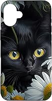 Vista 22 de iPhone 16 Black Cat with Daisies – Enchanting Floral Design Case