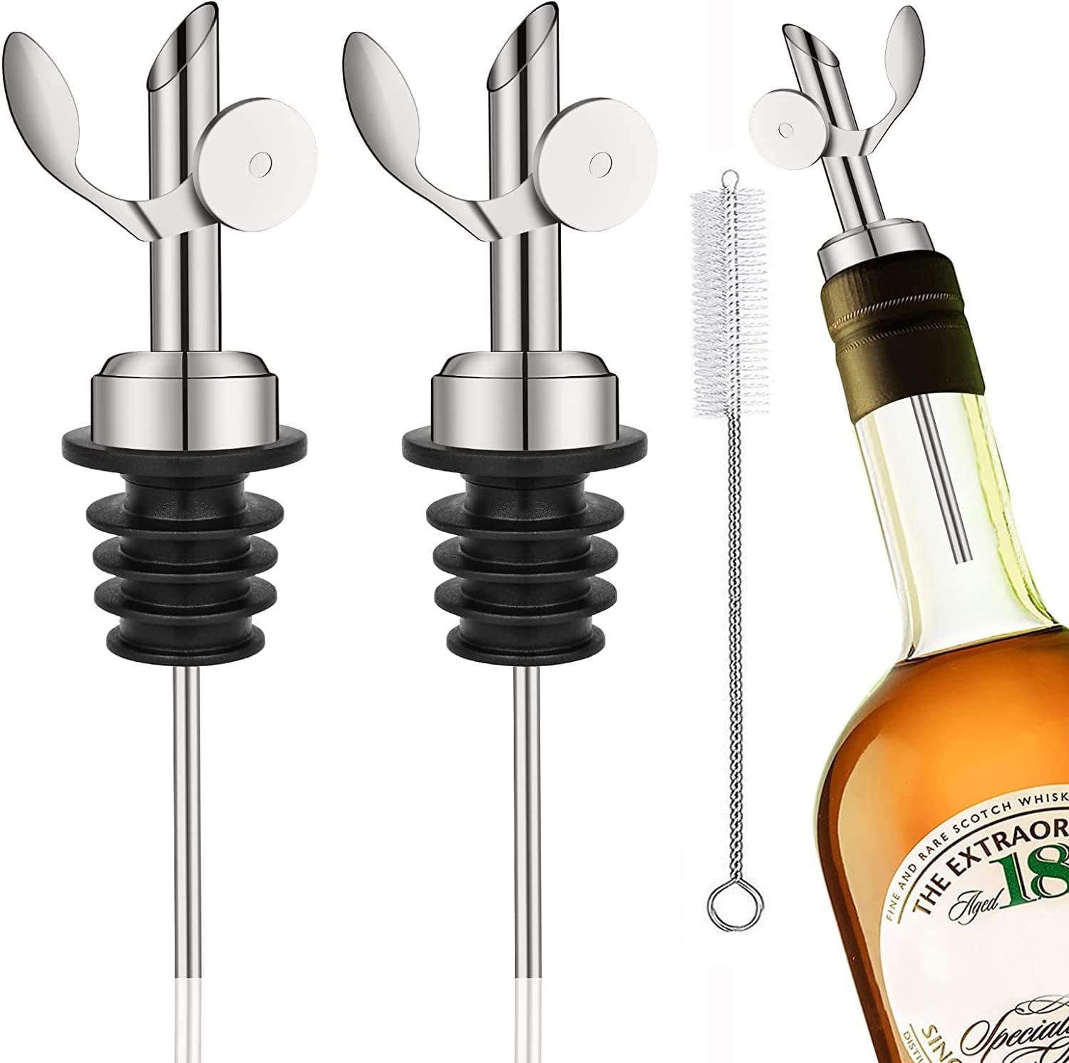 WAFJAMF 2 Pcs Weighted Stainless Steel Bottle Pourers, Self Closing Olive Oil Dispenser Spout