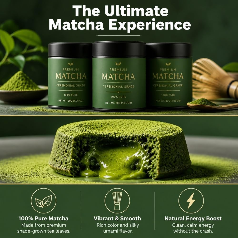 Matcha w proszku, mielona w kulkach zielona herbata parzona, 3 opakowania