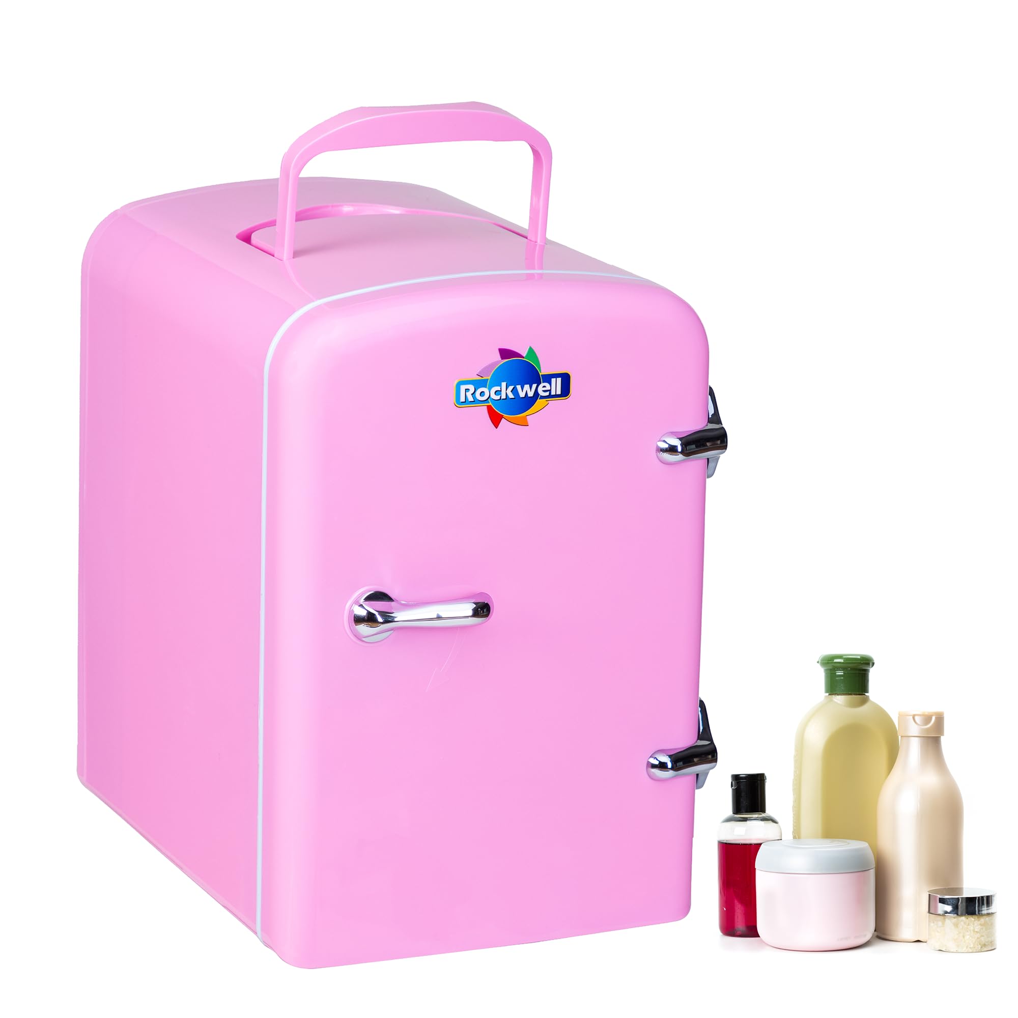 ROCKWELL 4L Retro Mini Fridge and Warmer, AC/DC Portable Thermoelectric Cooler/Warmer for Skincare, Cosmetics, Snacks & Medicine - Pink