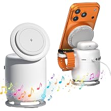 5-in-1 Wireless Charging Station with Speaker & Magnetic Charger for iPhone 16/15/14/13/12 Pro Max, Apple Watch, AirPods - 30W Adapter, 360 Sound, Night Light, Stable ConnectionWhite