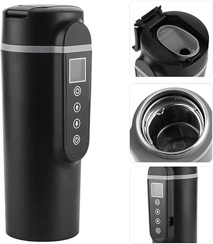 Miniatura 9 de Hervidor eléctrico para automóvil 169fl oz 12-24 V taza calefactora para automóvil taza térmica de acero inoxidable pantalla LCD inteligente de