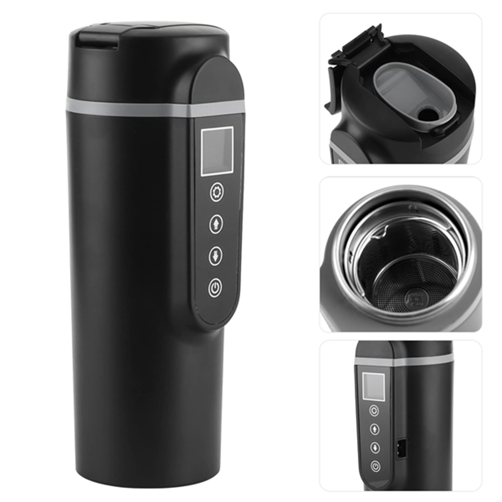 Yctze Kubek do Podgrzewania Samochodu - Kubek na wodę ze Stali Nierdzewnej 500 Ml z Inteligentnym Wyświetlaczem Temperatury LCD, Szybkie Nagrzewanie 12 V/24 V ze szczoteczką - Akcesoria Samochodowe
