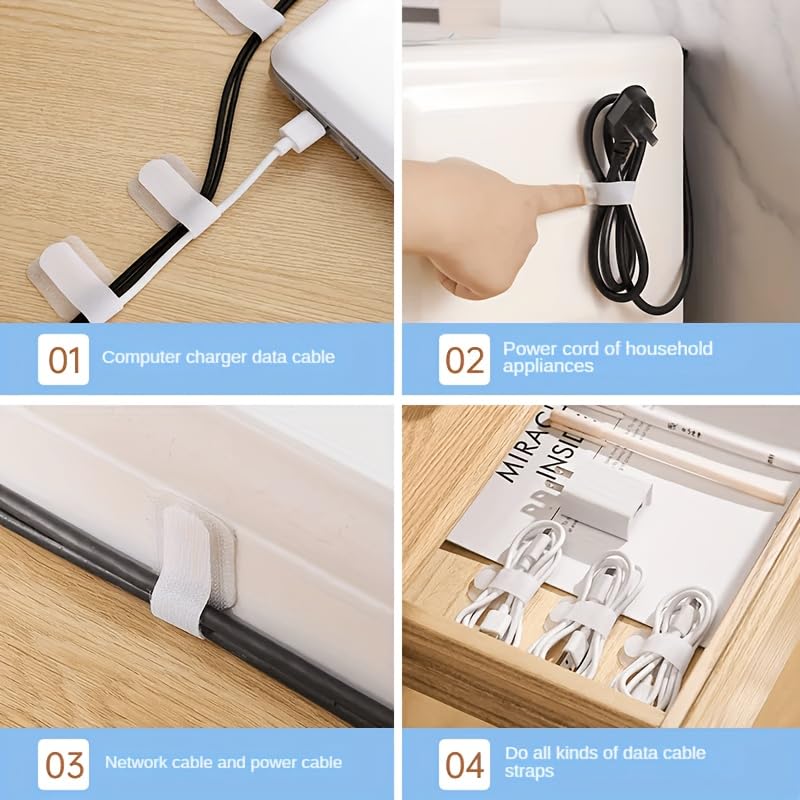 10 piezas de bridas adhesivas para cables, fuertes sin necesidad de pegamento, organizadores de cables de nylon para escritorio y oficina en casa miniatura 3