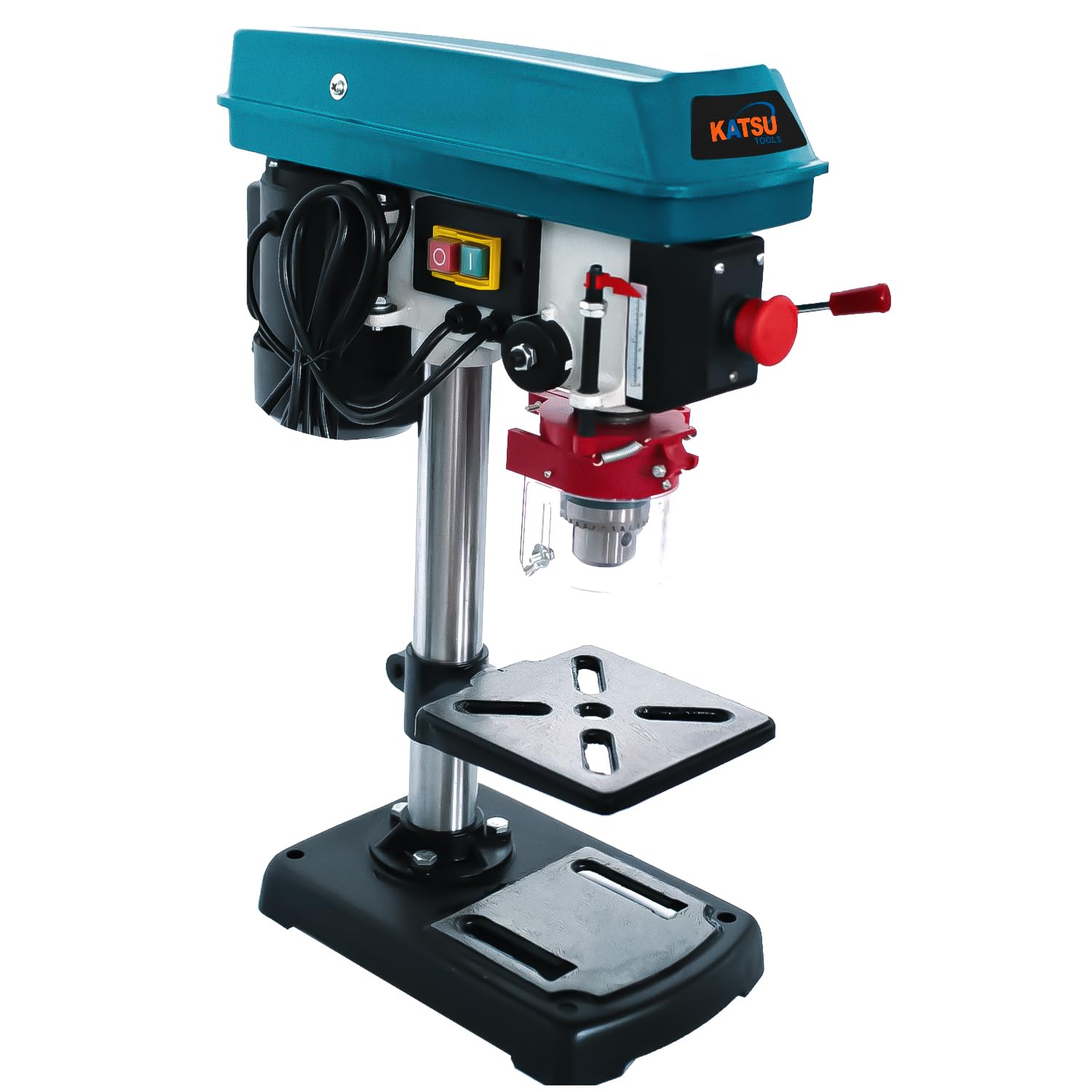 KATSU Tools Prensa de taladro de pilar de banco de 400 W + portabrocas de 16 mm + interruptor electrónico de velocidad variable de 5 velocidades + profundidad máxima de perforación de 50 mm + máx.