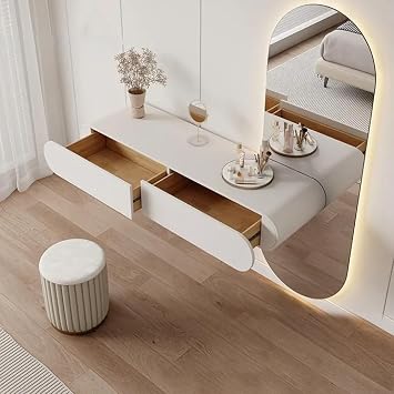 Floating Vanity Makeup Table with Drawers,Wall Mounted Vanity Makeup Table,Modern Floating Desk,Hanging Dressing Table,Wall Corner Desk for Bedroom Living Room